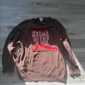 BDG Chocolate Sweater with Vibrant Red Boot Design